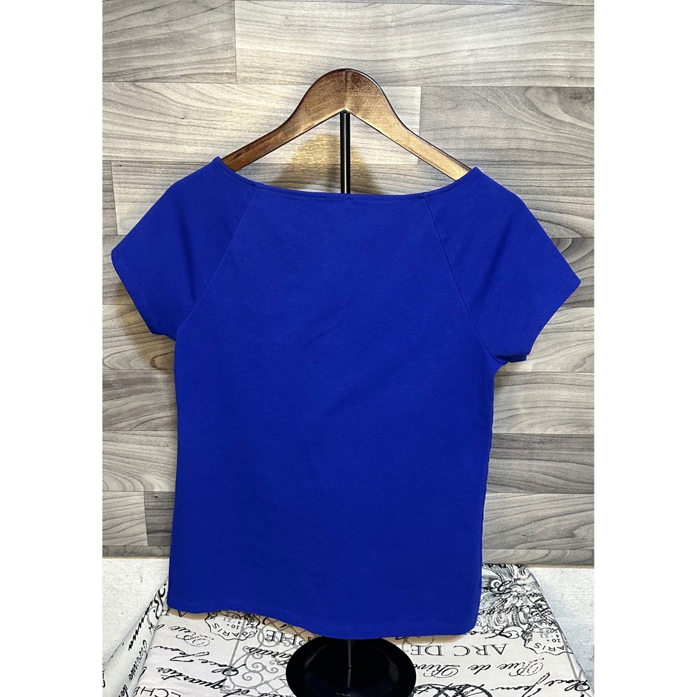 Ann Taylor Factory Womens Royal Blue V-Neck Raglan Short Sleeve Top Size M 50029